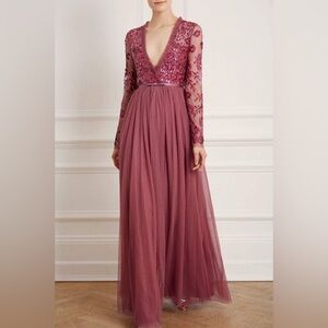 Needle & Thread Sequin Bodice Maxi Dress in Raspberry